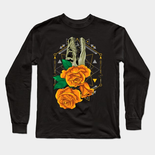 skull roses flowers Long Sleeve T-Shirt by SHINIGAMII